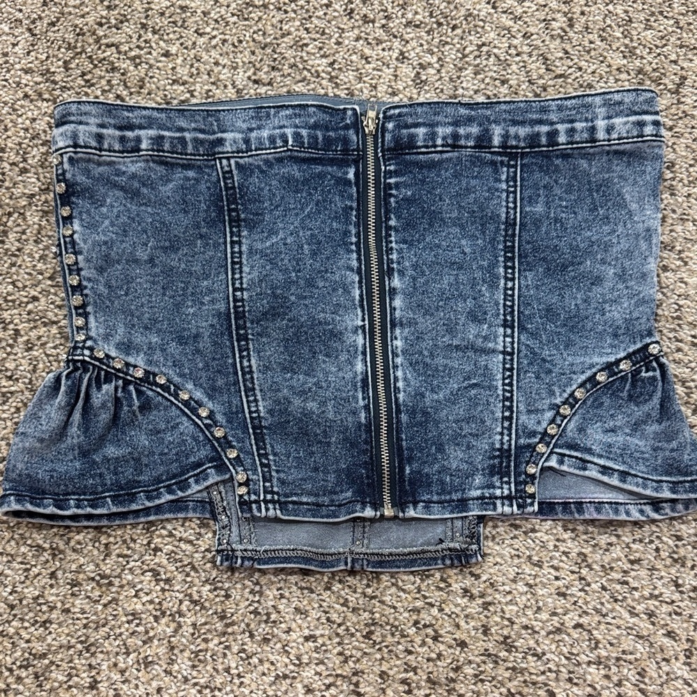 Denim Strapless Studded Corset Top - Blue - Picture 5 of 5